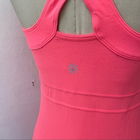 Athleta Jaya 2 Neon Coral Sizzle Racerback Twist Front Support Workout Tank Sz S - Picture 7 of 11